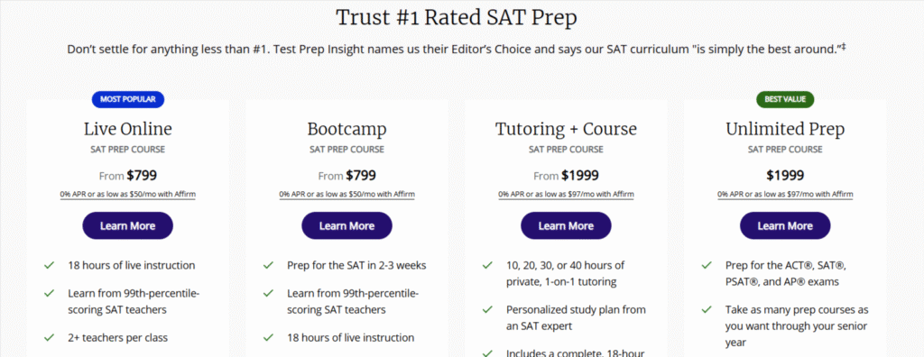 Kaplan SAT prep pricing